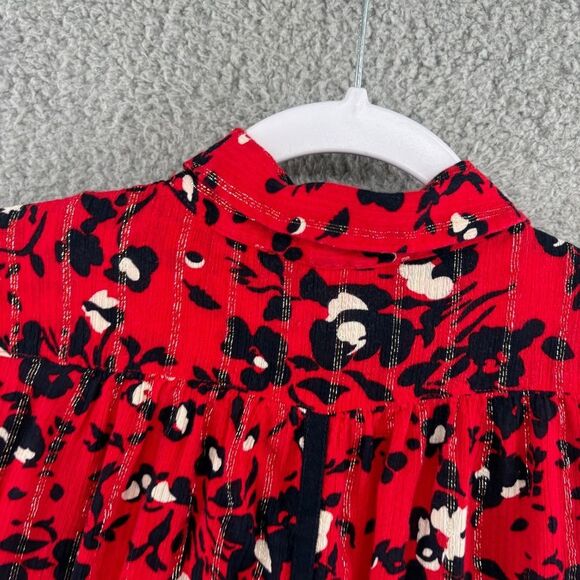 BA&SH Womens Blouse Top Floral Short Sleeve Red Black Size 4 Early Shirt - Picture 11 of 11